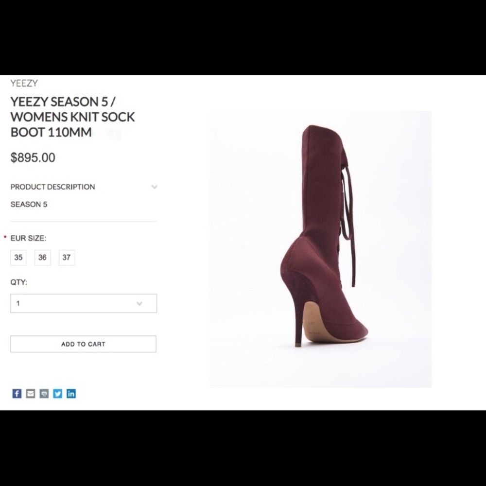 YEEZY WOMENS KNIT SOCK BOOT OXBLOOD *SOLD OUT* NIB